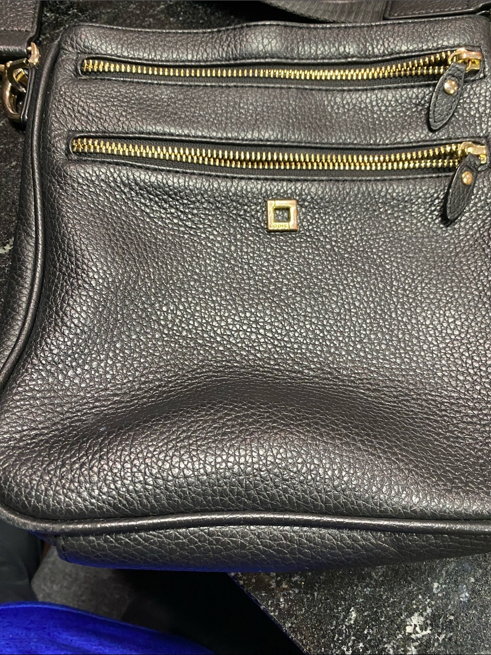 Dooney & Bourke Black Pebbled Leather Crossbody with Gold Zippers